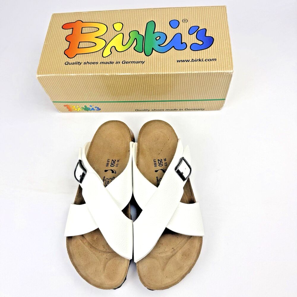 NIB Birkenstock Birki's Dijon Sandals White Straps Adjustable Women 8 EU 39 L8